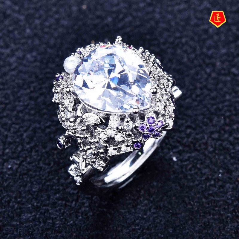 [Ready Stock]Natural Pink Crystal Yellow Diamond Ring Fashion Jewelry Design