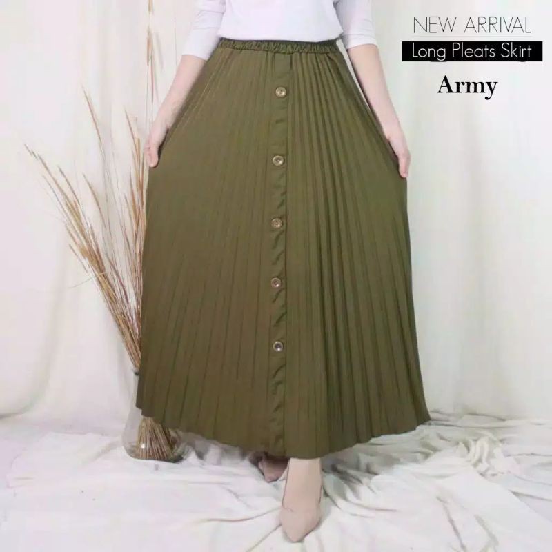 ROK WANITA PLISKET VARIASI KANCING DEPAN - BAHAN HYGET SYPER ( PREMIUM )-Army