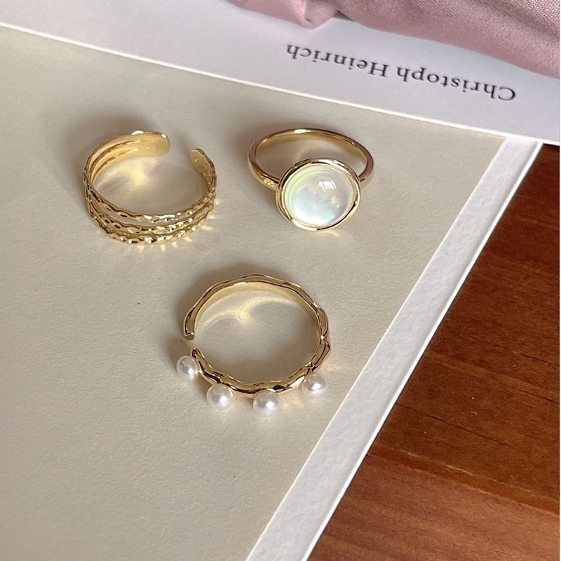 Cincin Alloy Desain Bunga Opal Hias Mutiaraberlian Imitasi Untuk Wanita