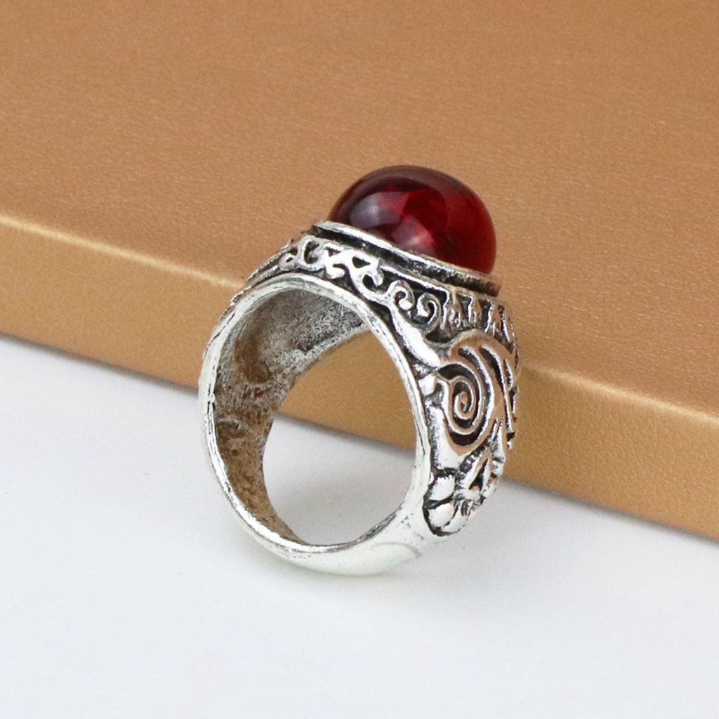 Hu Hu Hu Hu Hu Alat Bantu Pasang Kacamata♡ Cincin Bahan Alloy Aksen Batu Permata Imitasi Warna Merah Gaya Rock Untuk Pria