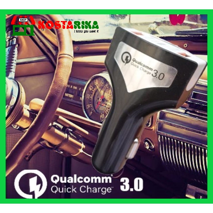 KOSTARIKA Car Charger Saver Fast Charge Charging QC 3.0 Dual Port USB Qualcomm