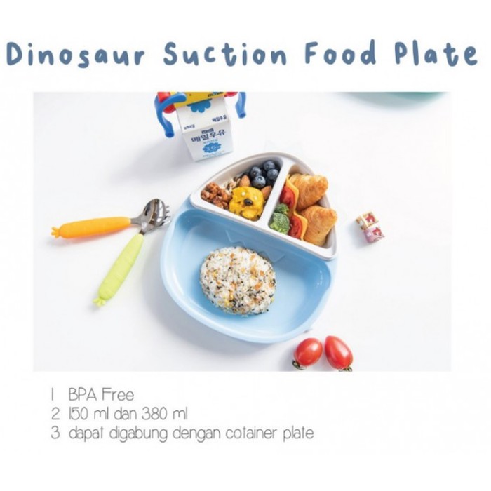 Monee Dinosaur Silicone Suction Food Plate Piring Sekat Suction