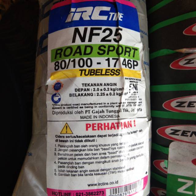 Ban IRC 80/100-17 NF25 Tubeles (Ban Depan honda Verza /megapro) Velg Ring 17