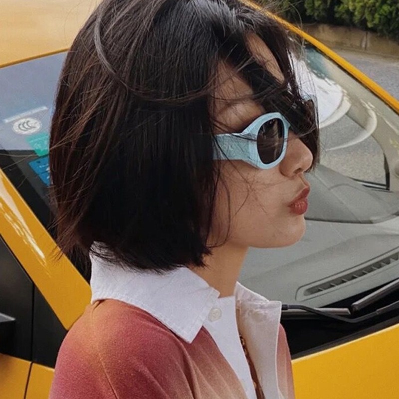 Kacamata Hitam Bingkai Biru Gaya Korea Untuk Pria Dan Wanita