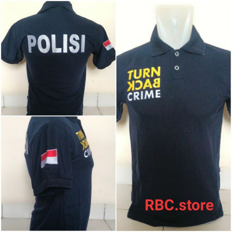 KAOS POLO POLISI NAVY FULL BORDIR LENGAN PENDEK