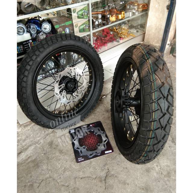 Velg sepaket CRF 150 honda lengkap ban semi supermoto tapak lebar plus cakram depan belakang