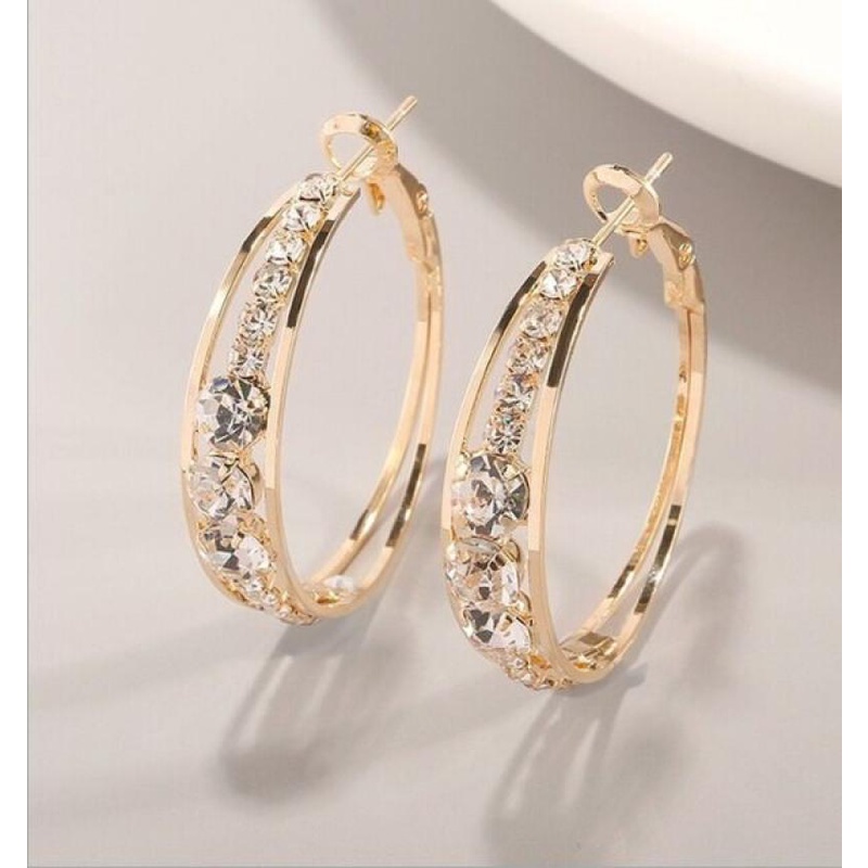 Anting Hoop Zircon Berlian Imitasi Bentuk Lingkaran Untuk Wanita