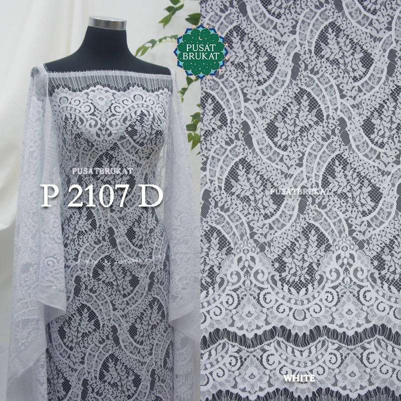 KAIN BROKAT SEMI ITALY PRANCIS PUTIH HITAM (Black &amp; White) / BRUKAT PANEL KATUN P250CM X L140CM [harga per potong]