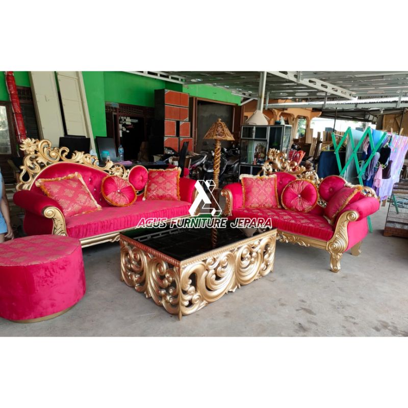 SET SOFA TAMU LUXURY 321 GOLD MEWAH (sofa mewah sofa tamu sofa set)