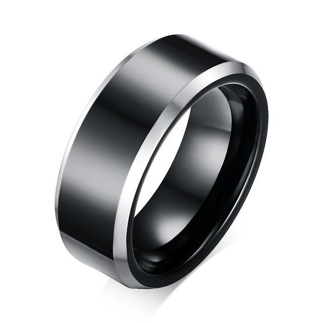 Cincin Coupel Titanium Stainless Stell Hitam List Perak Elegant