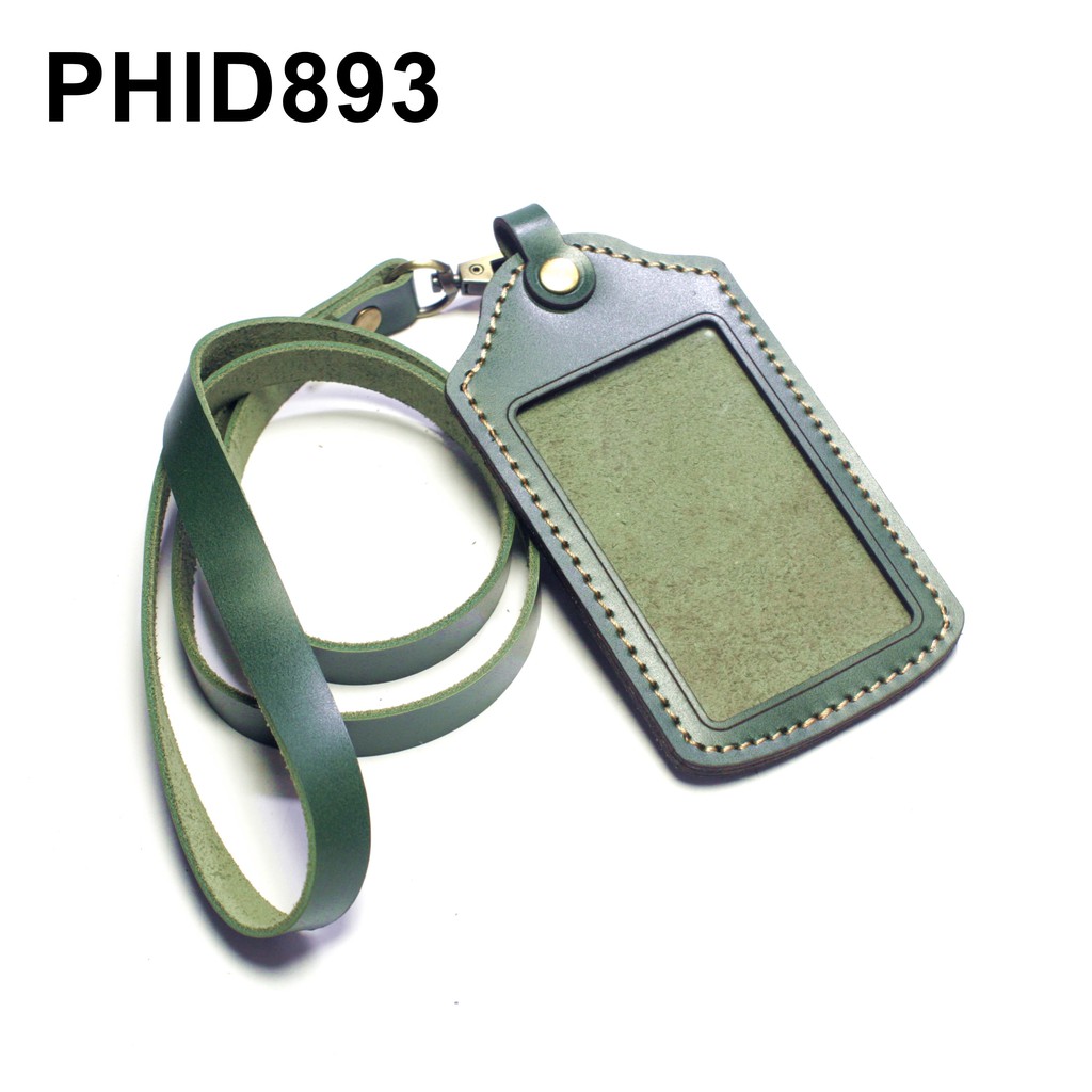 gantungan dompet ID card kulit hijau - tali id card holder - PHID893