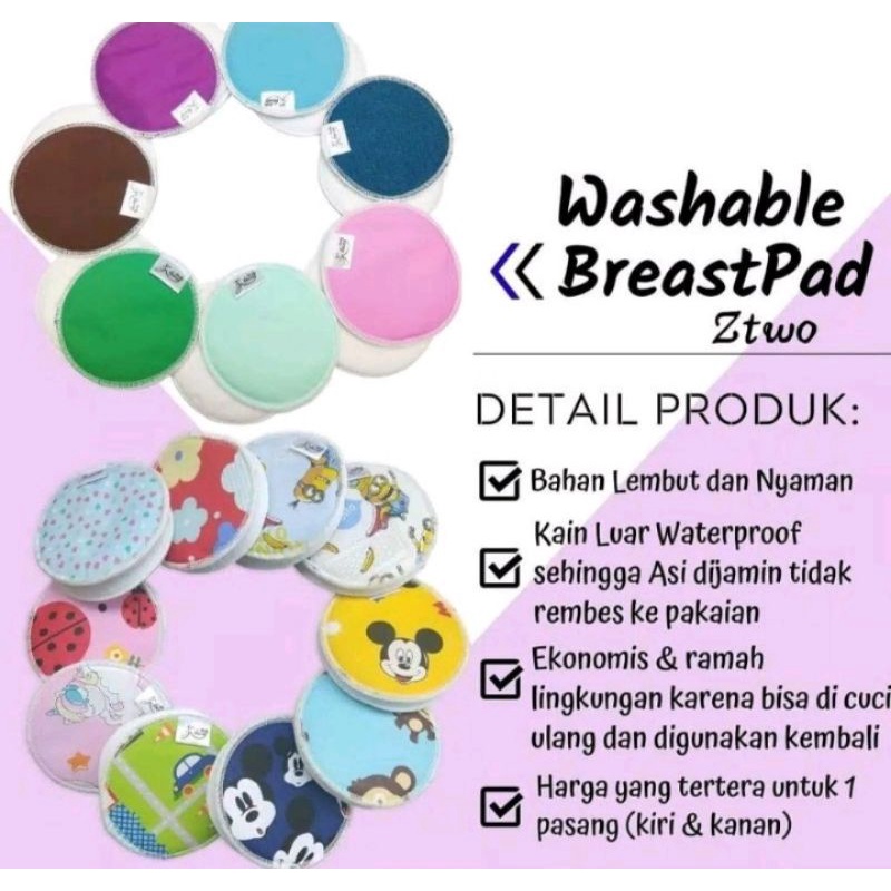 Breastpad cuci ulang merk Z'two / breastpad penyerap asi berlebih / isi 1 pasang