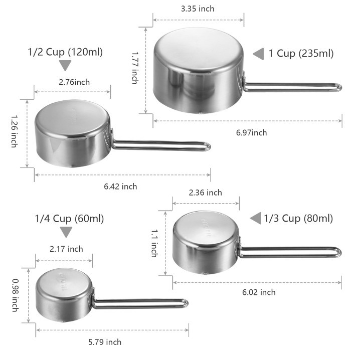 Cangkir takar stainless sendok Ukur mangkok 4pc measuring cup