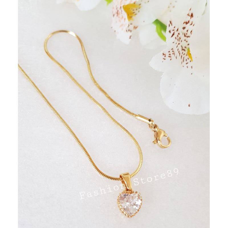 Kalung Love permata Putih Emas Silver simple elegant Bestquality titanium Antikarat Selamanya