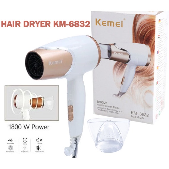 ZILLO Hair Dryer Pengering Rambut Premium Quality KM-6832 Hairdryer Lipat Warna Desain Elegant