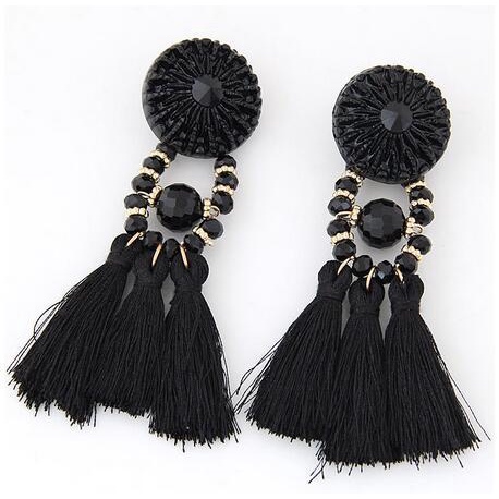 Trendi anting-anting wanita retro hitam kristal Bohemian rumbai anting-anting elegan anting-anting a