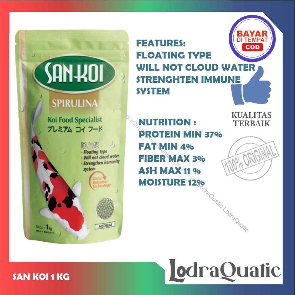 {PELET SAN KOI} PELET SAN KOI GROWTH SAN KOI SPIRULINA 1 KG HIGH GROWTH COLOUR ENHANCER PELET IKAN KOI PAKAN IKAN KOI MAKANAN IKAN KOI