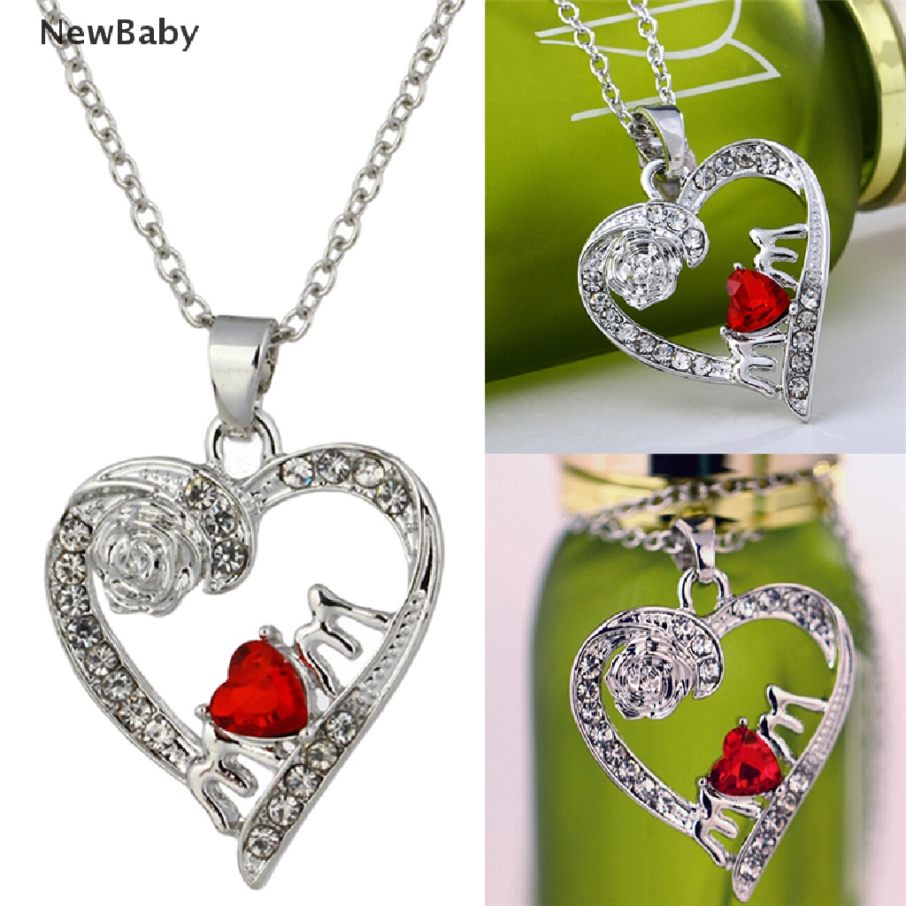 Kalung Rantai Dengan Liontin Hati Kristal Warna Merah Untuk Wanita / Hadiah Hari Ibu