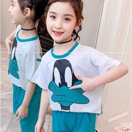 Setelan Anak Perempuan Motif Duck Baju Anak Import Usia 3-10 thn