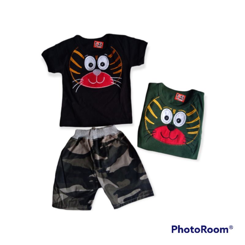 Setelan Baju Bayi 0-18 Bulan / Kaos Bayi Laki Laki Motif Harimau Celana Army / Baju Lebaran Bayi