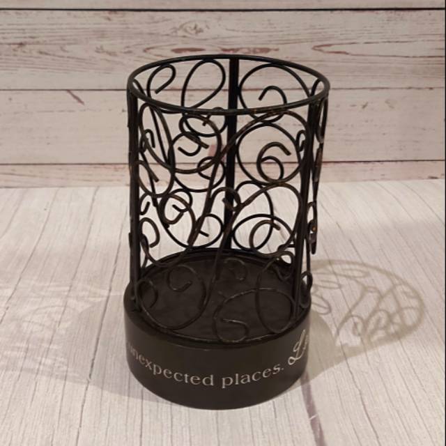 BLACK STEEL CANDLE HOLDER TEMPAT LILIN HITAM DEKORASI RUMAH HOME DECORATION 17.5 x 11.5 x 11.5 cm