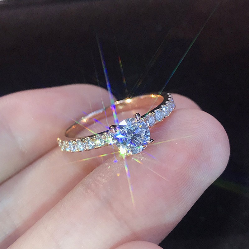 Cincin Lapis Emas 14k Dengan Kubik Zirkonia Untuk Wanita