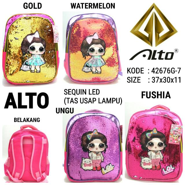 TAS SEKOLAH RANSEL BACKPACK ANAK CEWE TAS SEQUIN LED ALTO 42676G-7 TERMURAH USAP DAN LAMPU