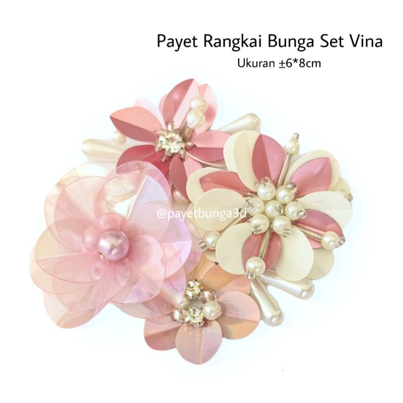 VINA payet rangkai bunga 3D APBR set dusty pink off white