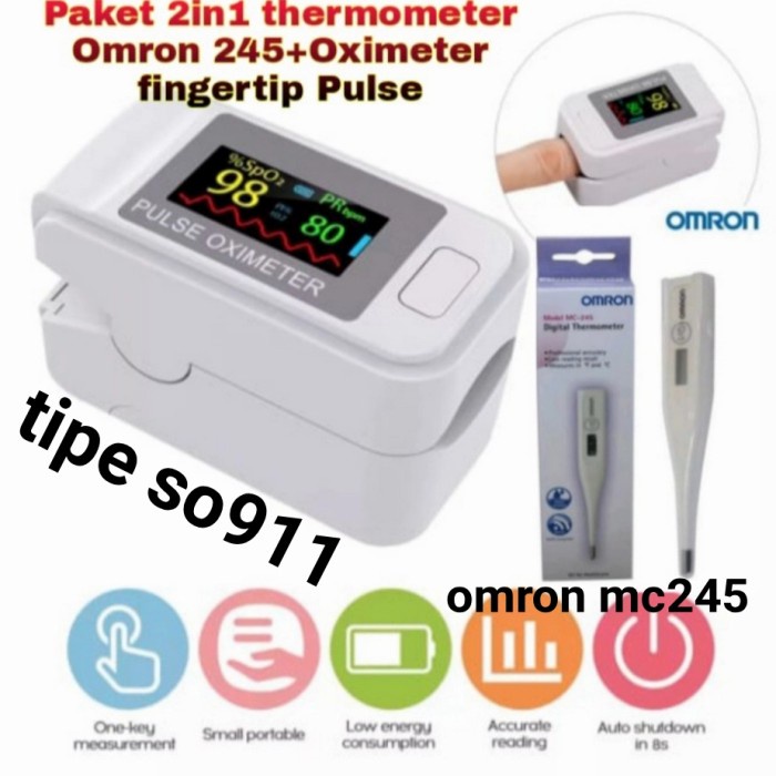 paket termometer digital omron dan oximeter fingertip