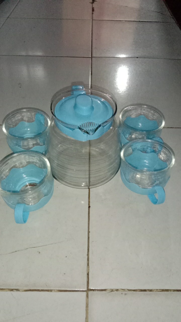 Teko Satu Set Bahan Kaca 5 In 1 + Saringan