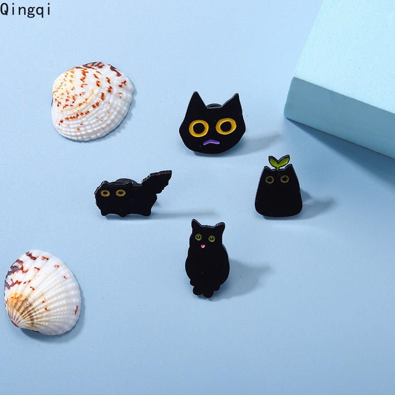 Bros Pin Enamel Desain Kartun Hewan Kucing Hitam Gaya Punk Untuk Hadiah