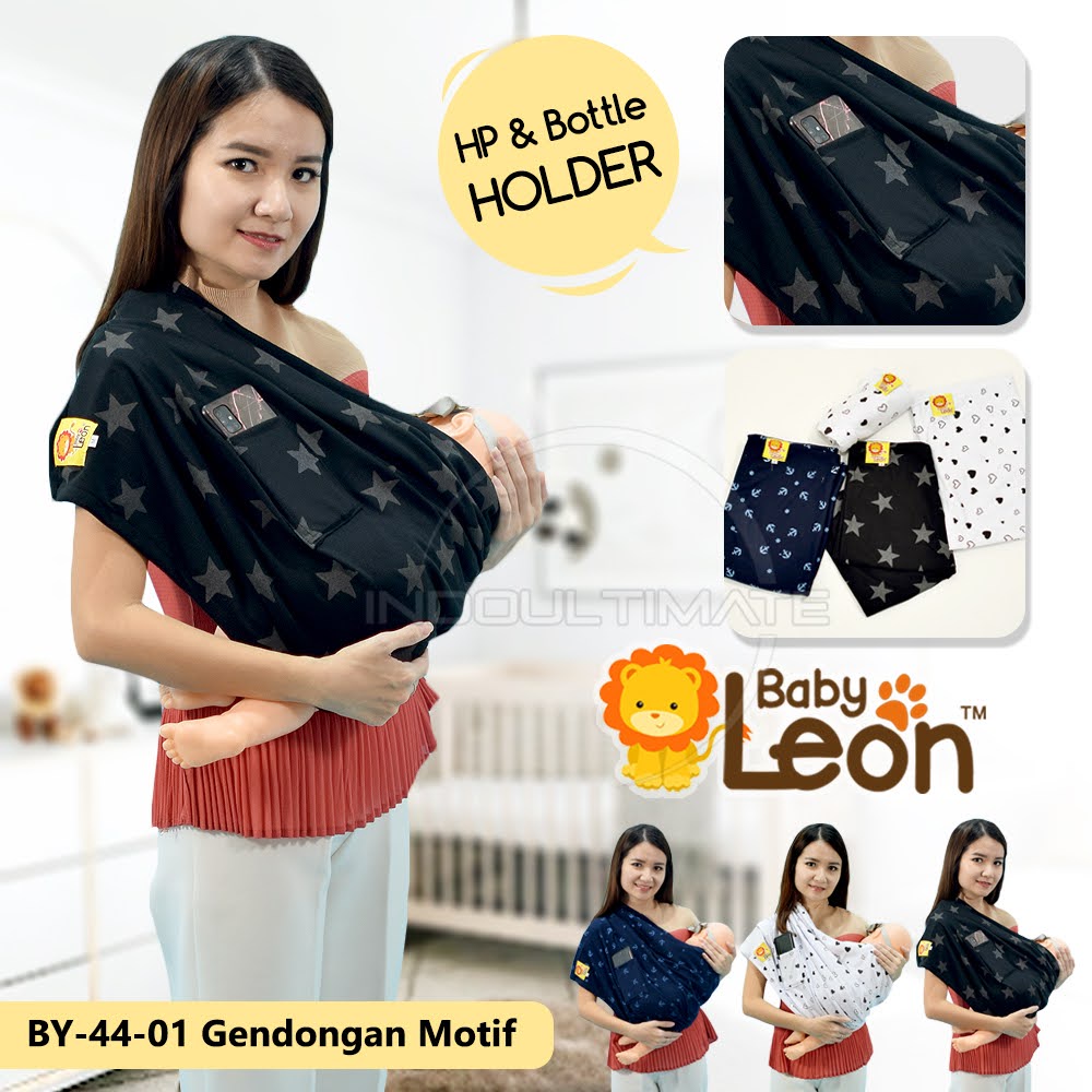 Gendongan Kaos + Kantong BABY LEON Geos Motif BY-44-01 Baby Carier Hipseat Gendongan Bayi Samping