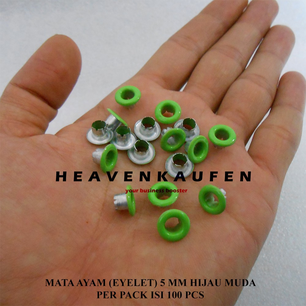 Mata Ayam Eyelet Mata Itik 5 mm Warna Hijau Muda Pupus Per Pack isi 100 Pcs