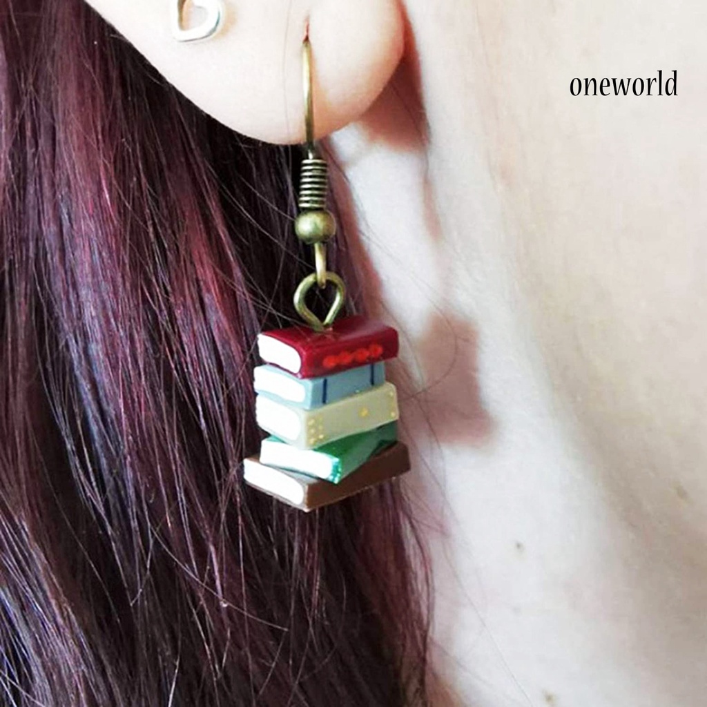 OW# Ear Hook Exquisite Books Shape Multicolor Book Stack Women Earrings Dangle for Daily Life