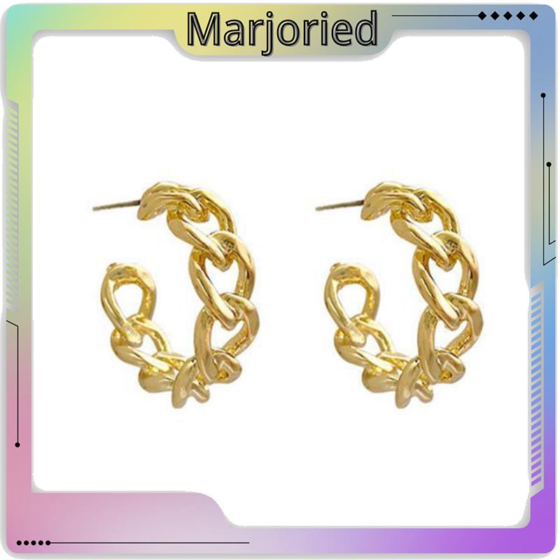 Anting Stud Model Rantai Rongga Bahan Logam Gaya Retro-MJD