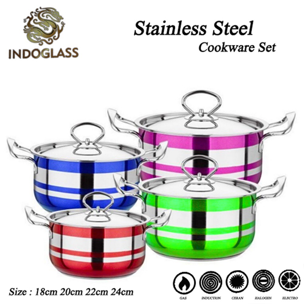 Panci Cookware Set stainless steel 8 pcs Warna / Panci Set / panci tebal berkualitas