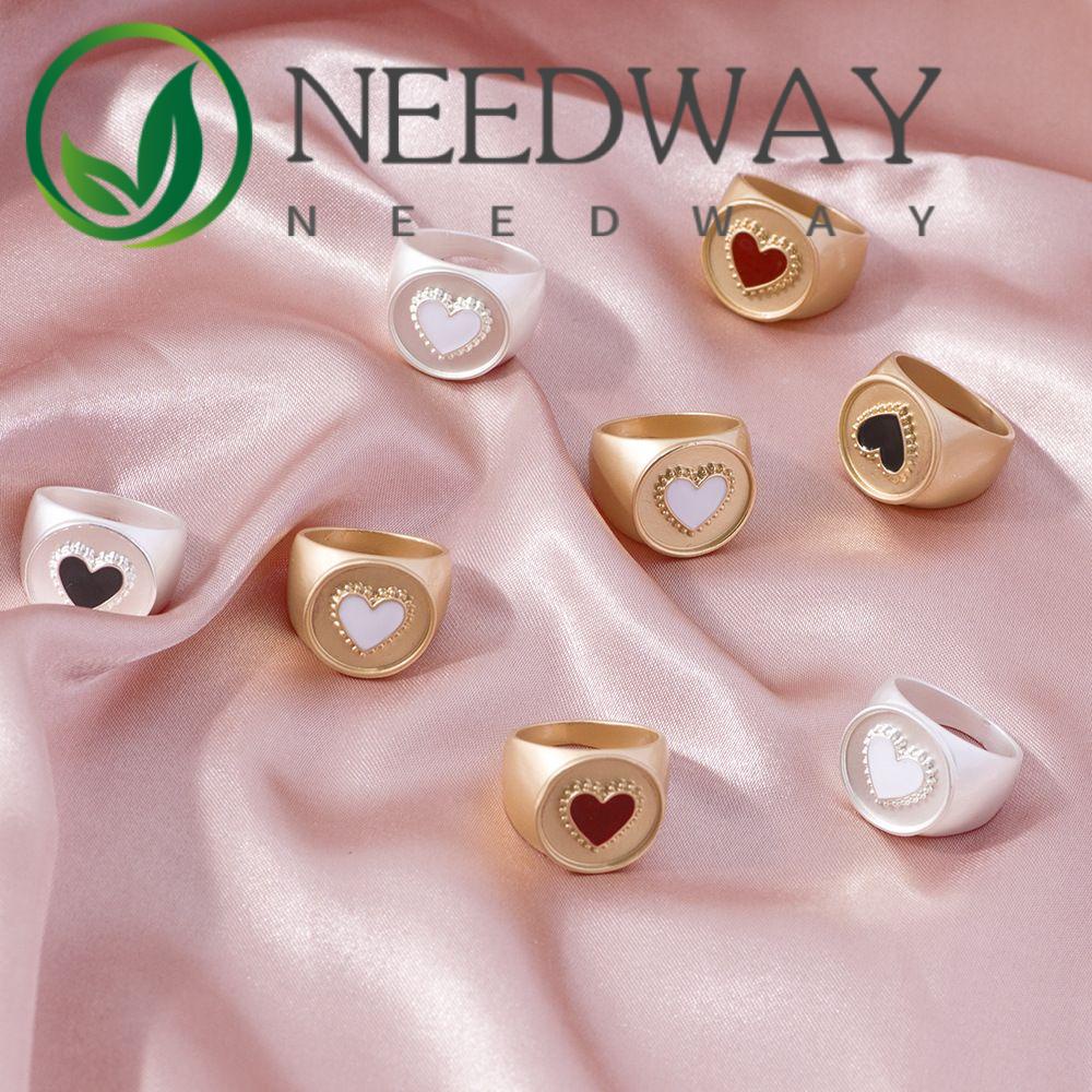 Needway  Colorful Heart Rings Vintage Round Rings Finger Rings Women Creative Korean Drop Oil Temperament Simple Fashion Jewelry/Multicolor