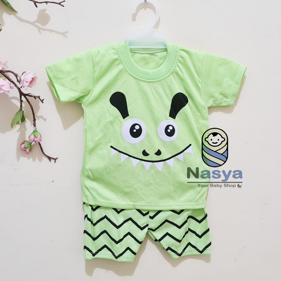 [J-011] Setelan Bayi Pendek Unisex Pakaian Laki Perempuan Murah (0-6 bulan)