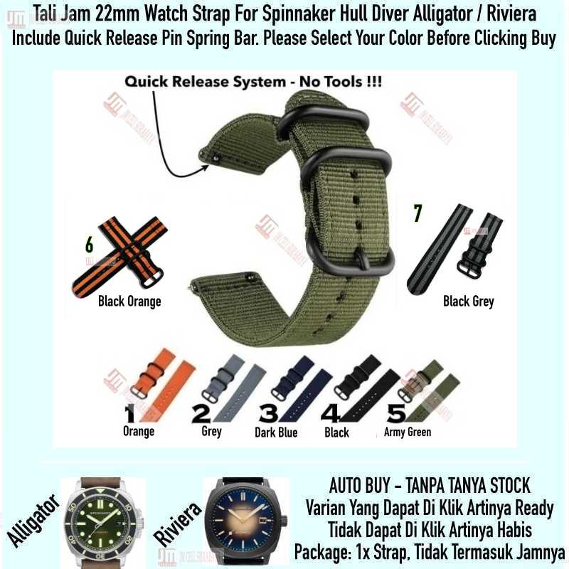 Tali Jam 22mm Watch Strap Spinnaker Hull Diver Alligator / Riviera - Nylon Stitching 3 Buckle