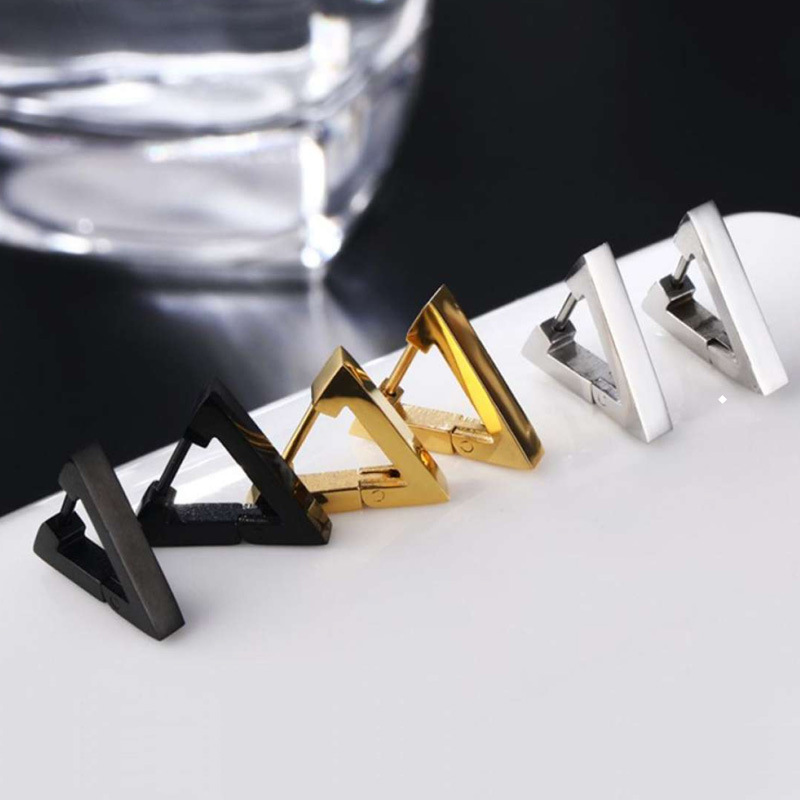 Anting Stud Bentuk Geometrik Bahan Stainless Steel Gaya Korea Untuk Pria Dan Wanita