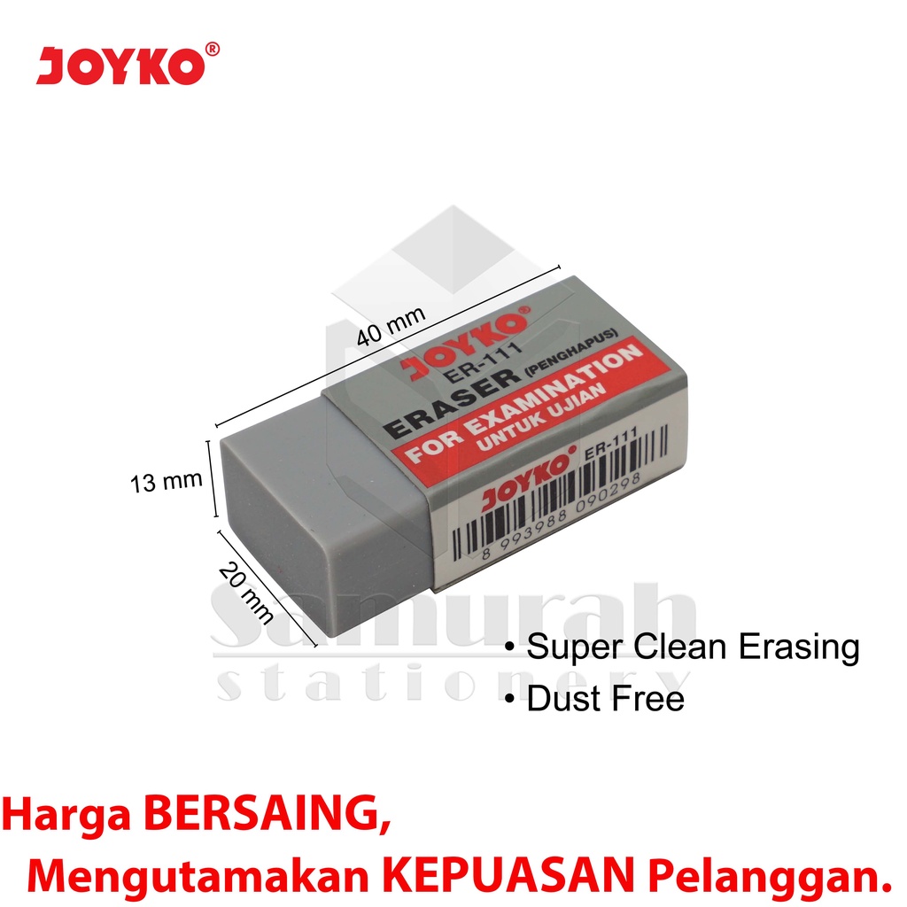 

HJK Penghapus Pensil Joyko ER 111 Abu Untuk Ujian 1 Box isi 30 pcs / Stip Eraser ER111 For Exam /