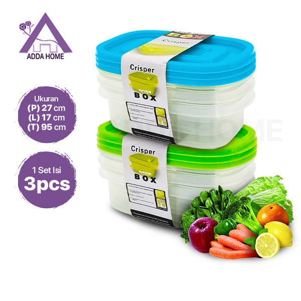 Adda Home - Set 3 - Toples Bening Panjang Buah Makanan Sayur Lunch Box