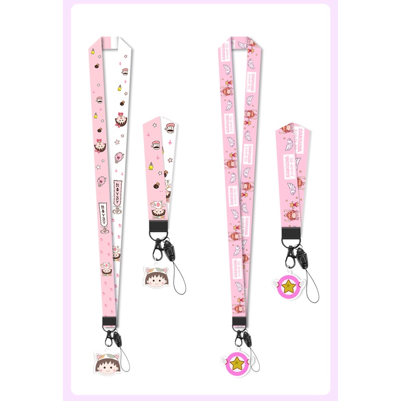 Ponsel lanyard liontin kartun tali leher wanita cute ponsel dengan net merah penutup kartu gantung t