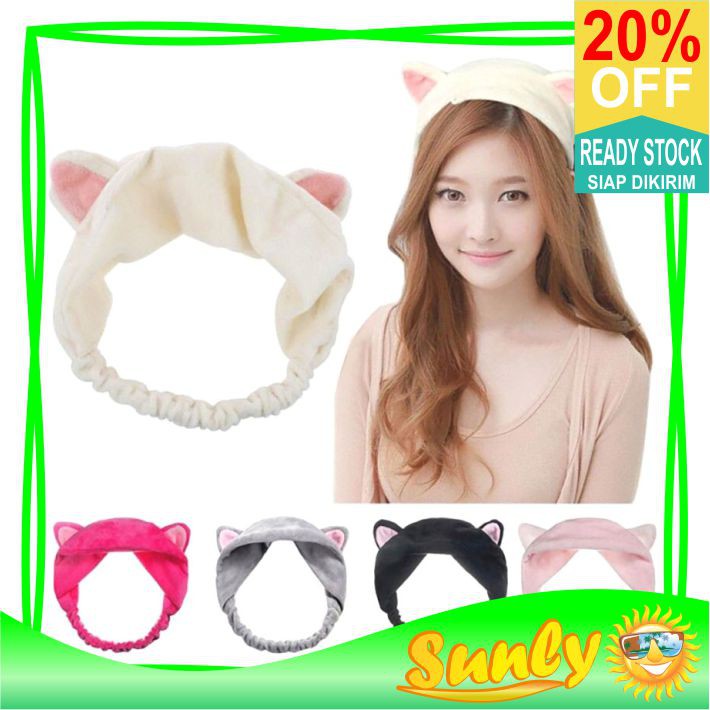 ☀ Sunly ☀ A085 Bando Pita Motif Kuping Kucing Ikat Rambut Mandi Fashion Korea Import