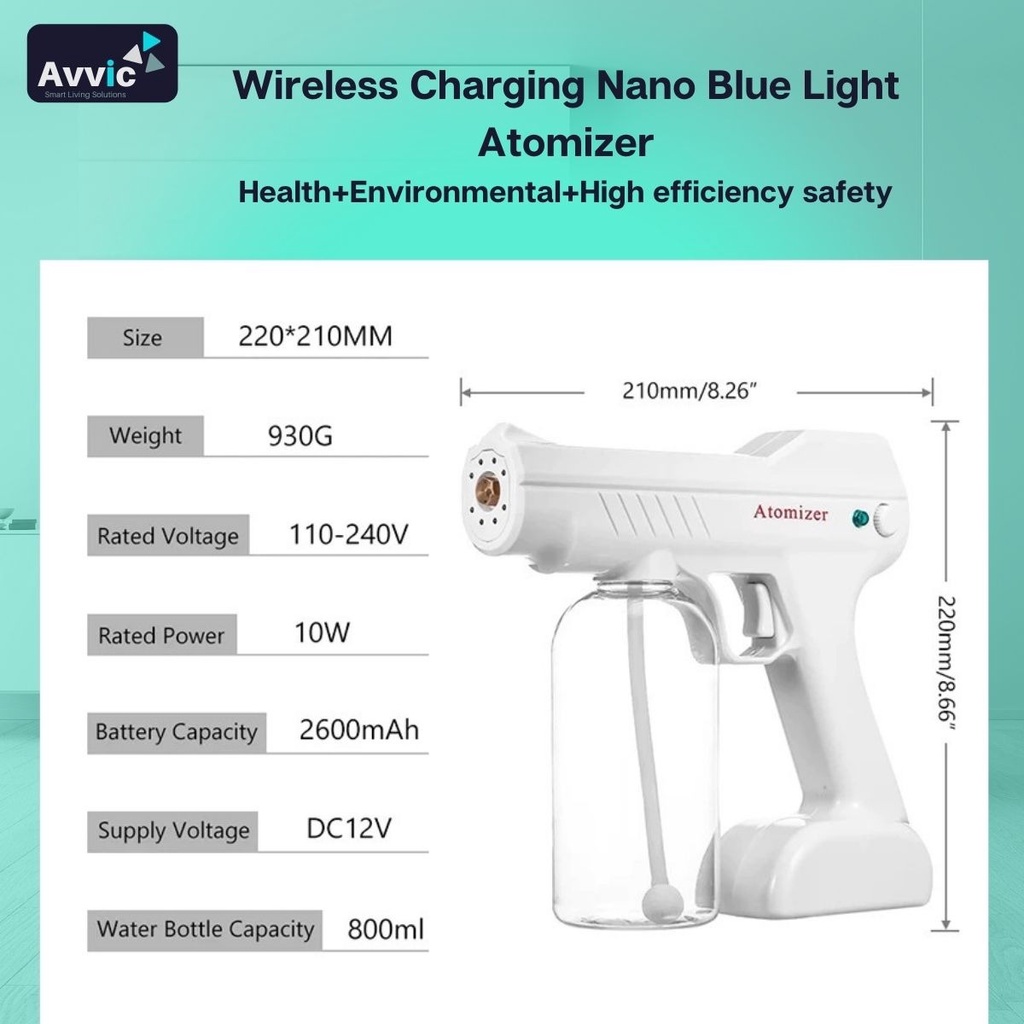 Nano Spray Gun Disinfectant Wireless 800ml  Semprotan Disinfektan Anti Virus Rechargeable Blue Light