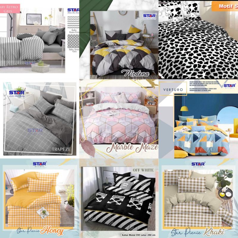 Kain katun cvc mrek star esta asli bhat sprei bedcover sarung bantal motif abstrak