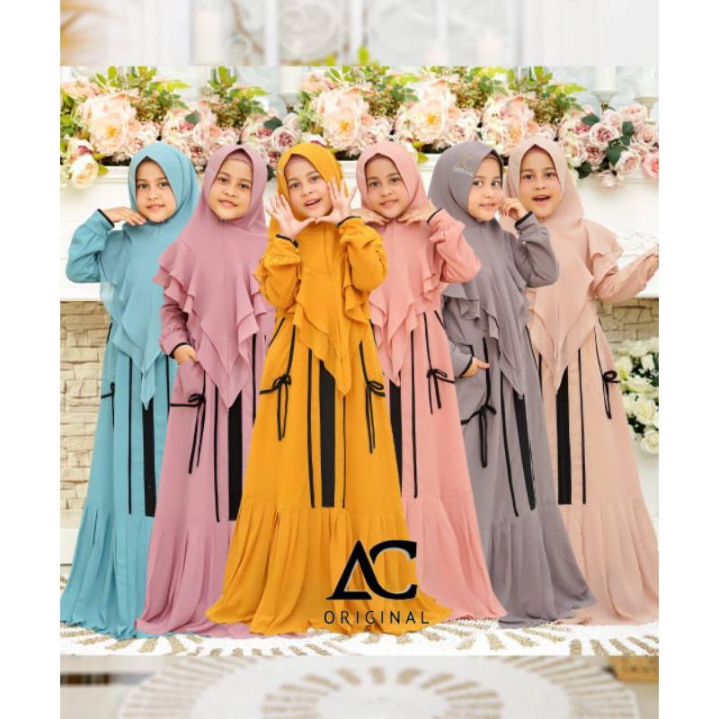 GAMIS ANAK CERUTI BABYDOL RISHMA SYARI SET HIJAB AC ORIGINAL COLLECTION REAL