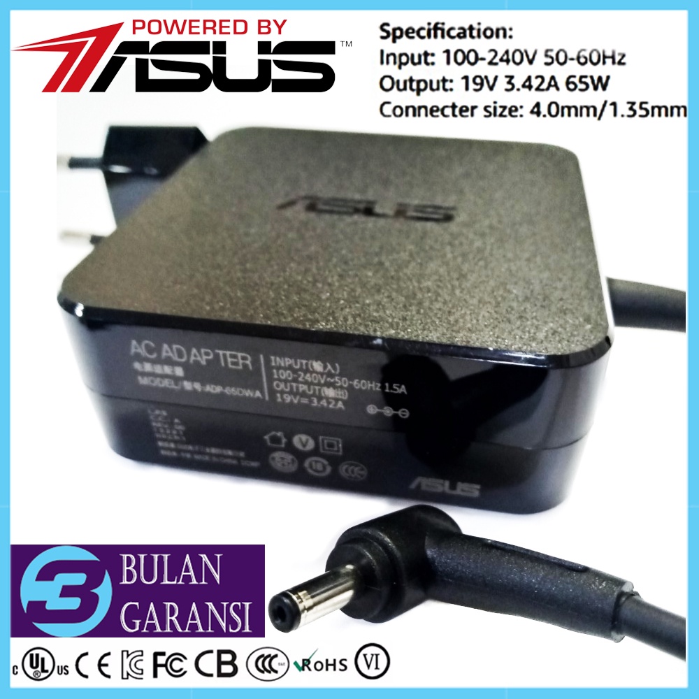 Adaptor Charger Casan Laptop Asus 19V 3.42A 65W Original 4.0*1.7mm A456 A456U A456UR X456U X456UQ X456UR X456UV A442 A442U A442UR A442UQ X556UQ X556UR X556UV X556U K401 K401U K401UB K401L K401LB