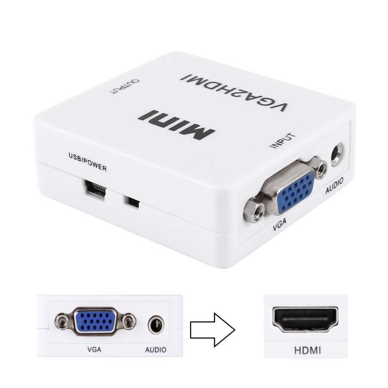 VGA2HDTV | CONVERTER VGA FEMALE TO HDTV STANDART FEMALE `MINI` + KABEL USB 5 PIN M / VGA2HDTV (BLACK / WHITE)