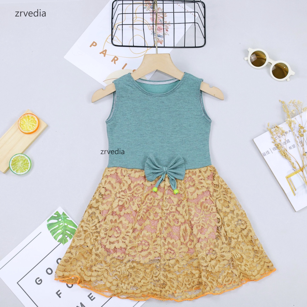 Dress Zevana Uk 1-2 Tahun / Gaun Pesta Balita Baju Kids Import Dres Brukat Kensi Anak Perempuan